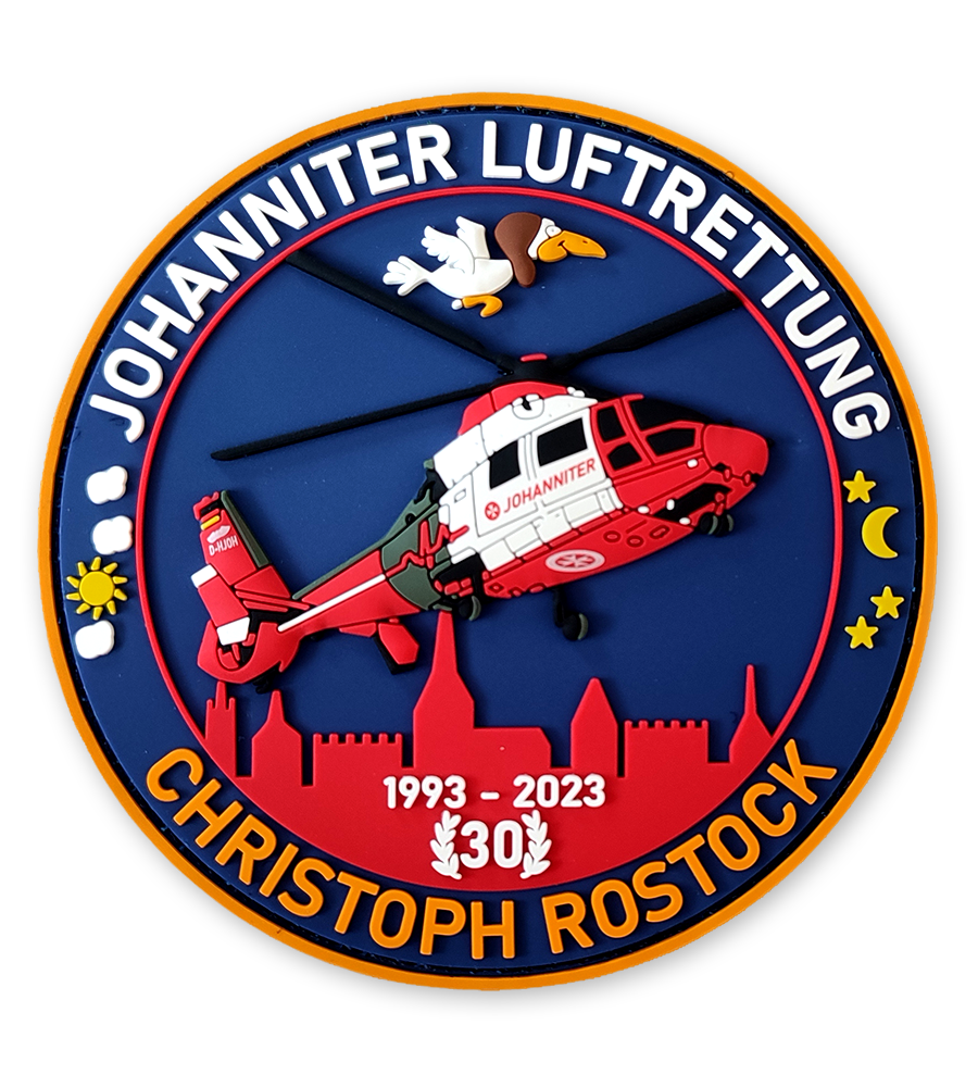 JLR-Rubber-Patch Rubber-Fan-Patch CH Rostock "30 Jahre" Johanniter Luftrettung